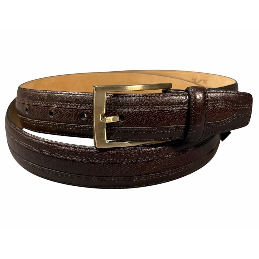 Donald J.Trump Signature Collection Mens Brown Leather Belt Brass Buckle Size 38